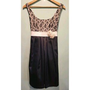 Y2K B-Wear Byer California Empire Waist Black Ivory Dress Lace Bow Sz 9 Party